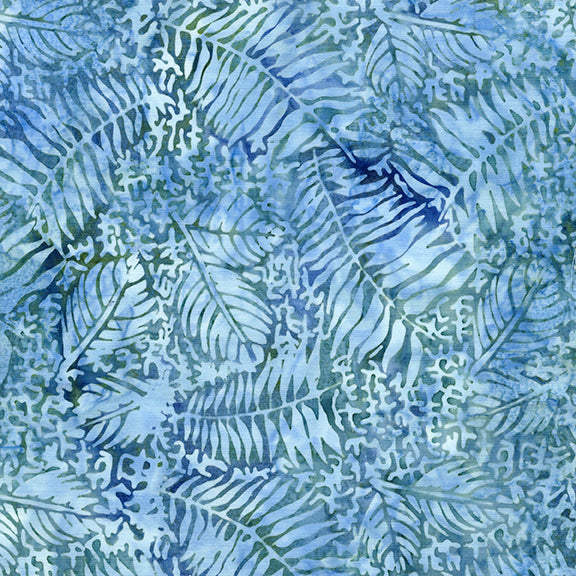 Stone Strata - Fossil - Fern Leaf-Multi Blue Teal Denim