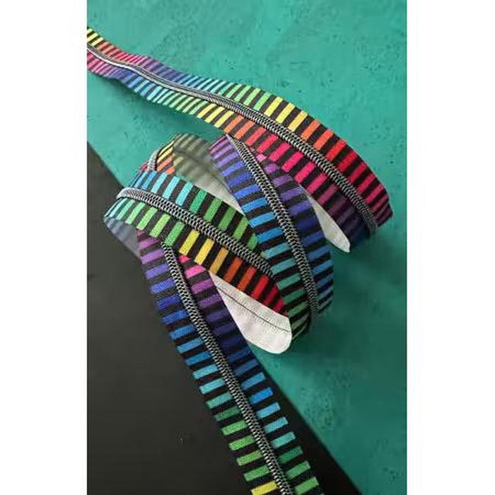 Zipper - Wide Rainbow Stripe Tape with Iridescent Teeth #5