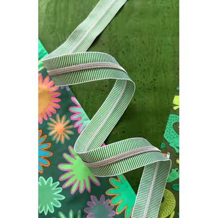 Zipper - Green Stripe Tape with Nickel Teeth #5