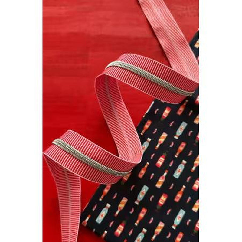 Zipper - Red Stripe Tape with Nickel Teeth #5