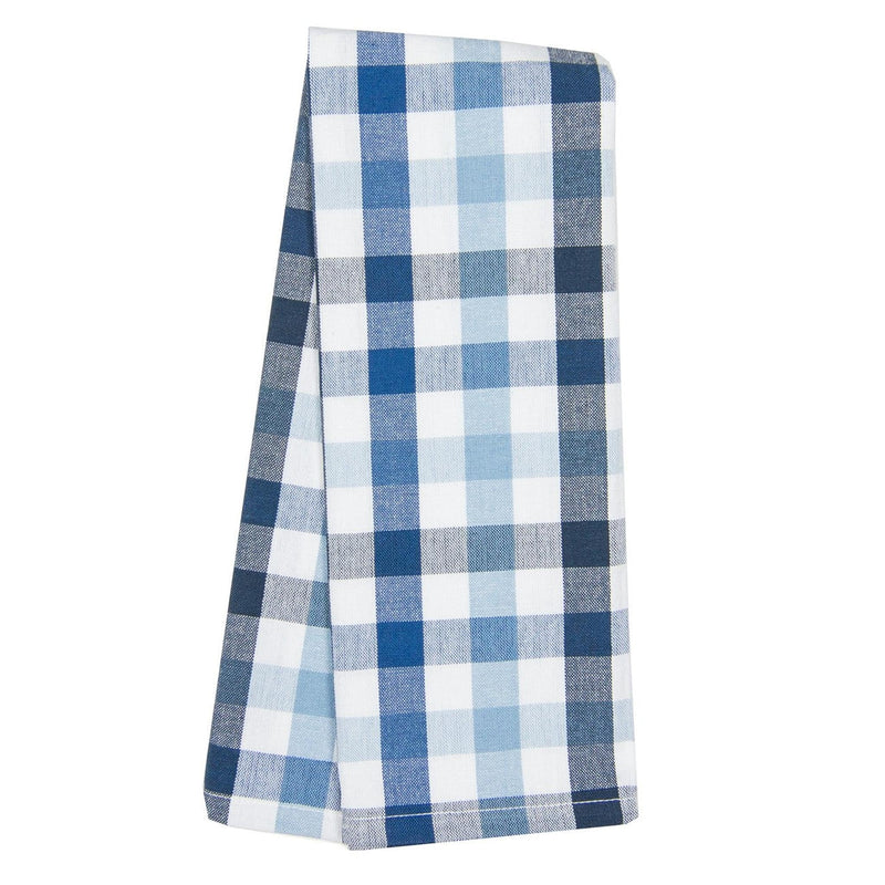Dunroven House Navy Chambray Light Blue Check Tea Towel
