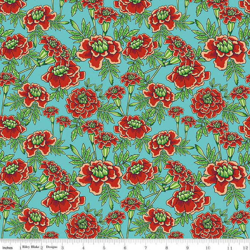 Botanic Blast by Sew Yeah Quilting - Small Carnations: Turquoise