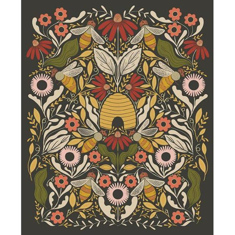 Bee Garden by Gingiber - Black Panel (36" x 44")