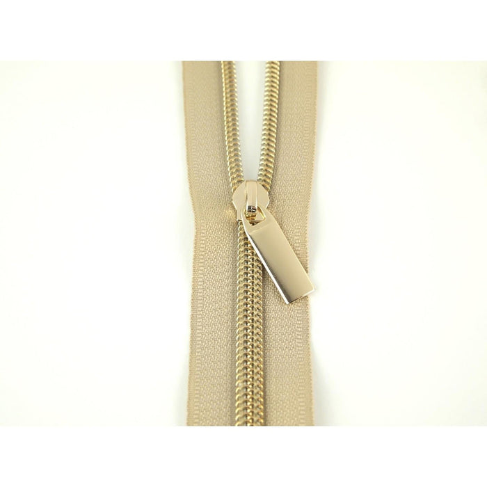 Beige Nylon Coil Zipper #3 - Gold Finish