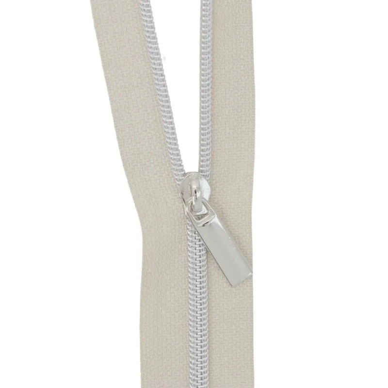 Beige Nylon Coil Zipper #3 - Nickel Finish