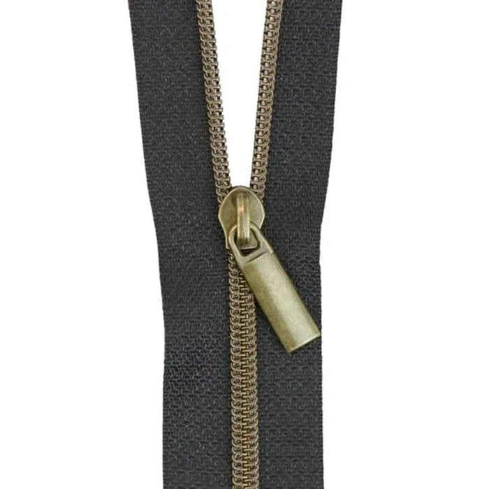 Black Nylon Coil Zipper #3 - Antique finish