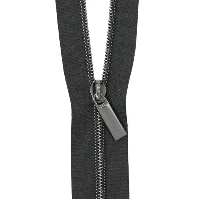 Black Nylon Coil Zipper #3 - Gunmetal finish