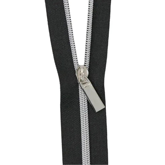 Black Nylon Coil Zipper #3 - Nickel