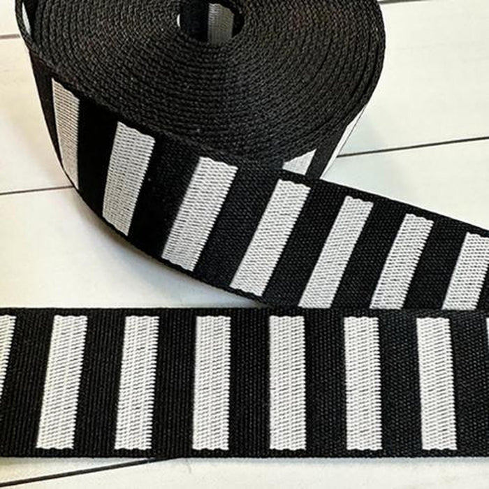 Bold Stripe in Black and White  1 1/2"  Webbing