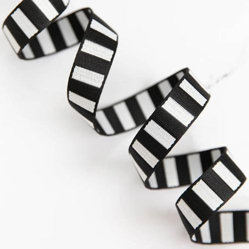 Bold Stripe in Black and White  1"  Webbing