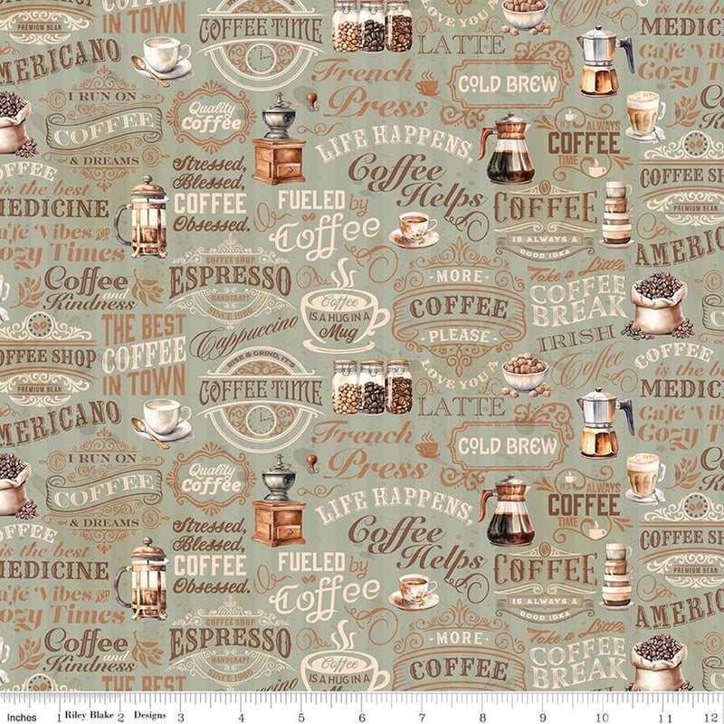 Coffee Time by Riley Blake - Text Sage