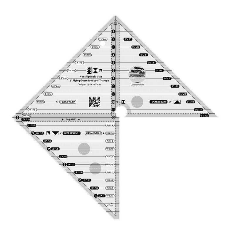 Creative Grids 6in Flying Geese & 45 / 90 Degree Triangle Quilt Ruler