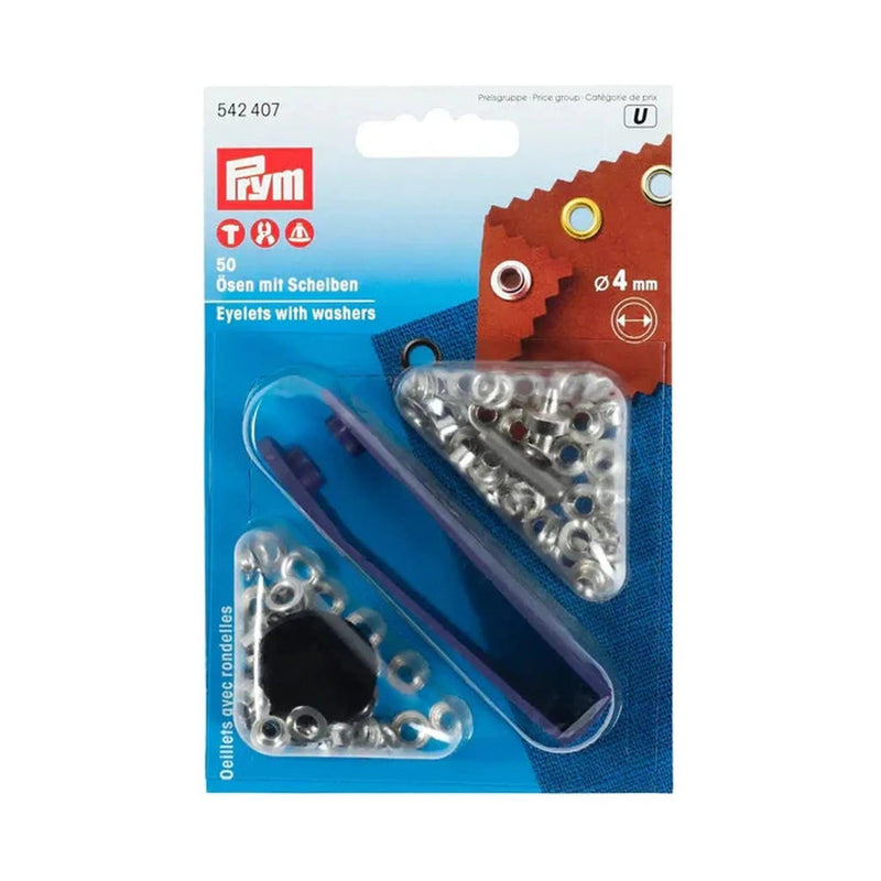 Eyelets with washers - 4 mm silver with tools 50 pc