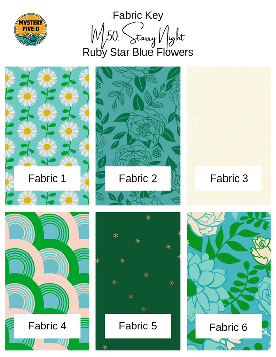 Mystery Five-0 Mini Mystery - Starry Night FQ bundle - Ruby Star Blue Floral