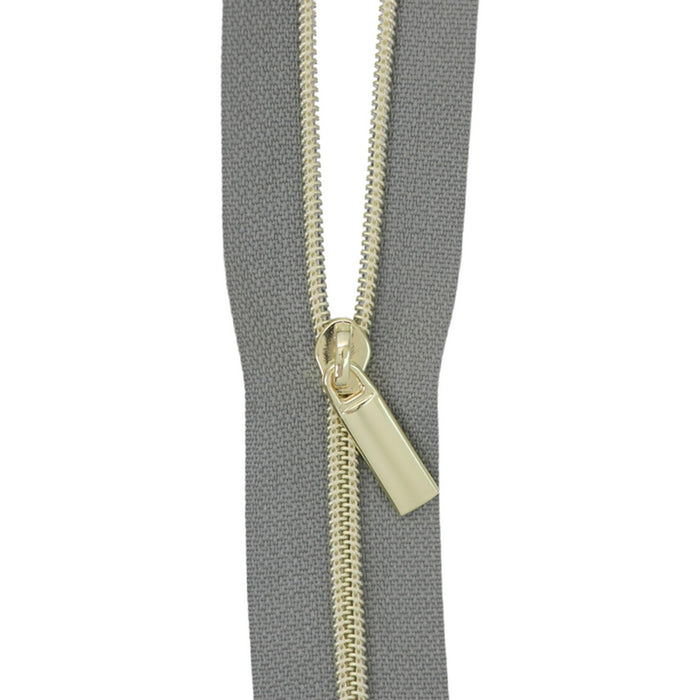 Grey Nylon Coil Zipper #3 - Gold Finish
