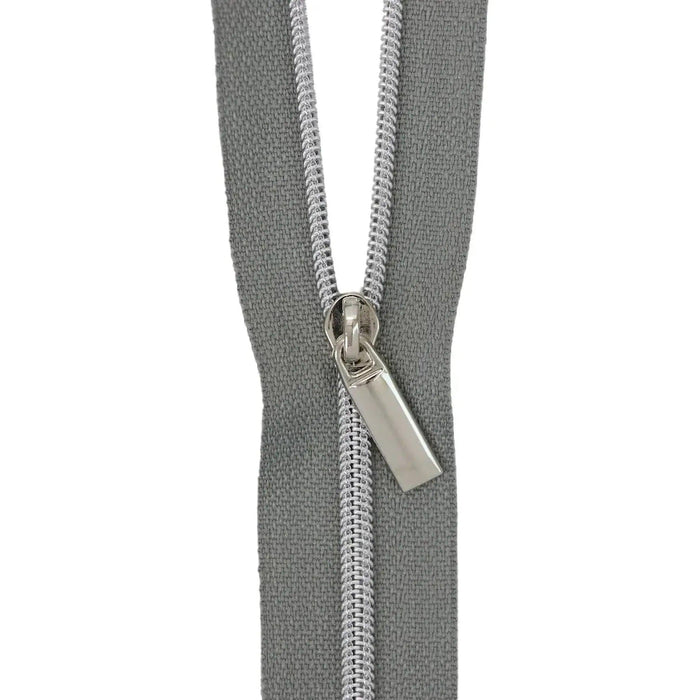 Grey Nylon Coil Zipper #3 - Nickel Finish
