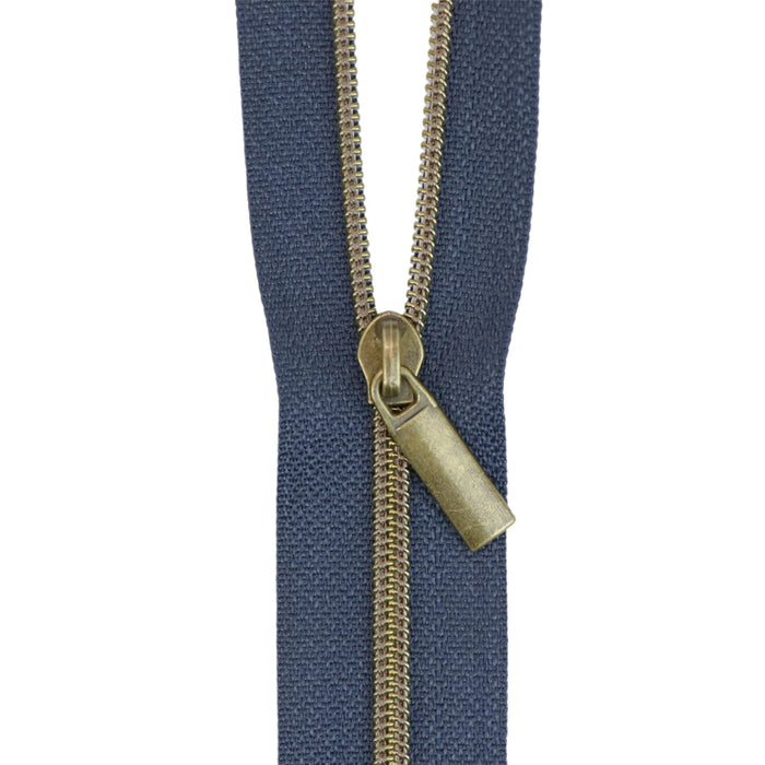 Navy Nylon Coil Zipper #3 - Antique