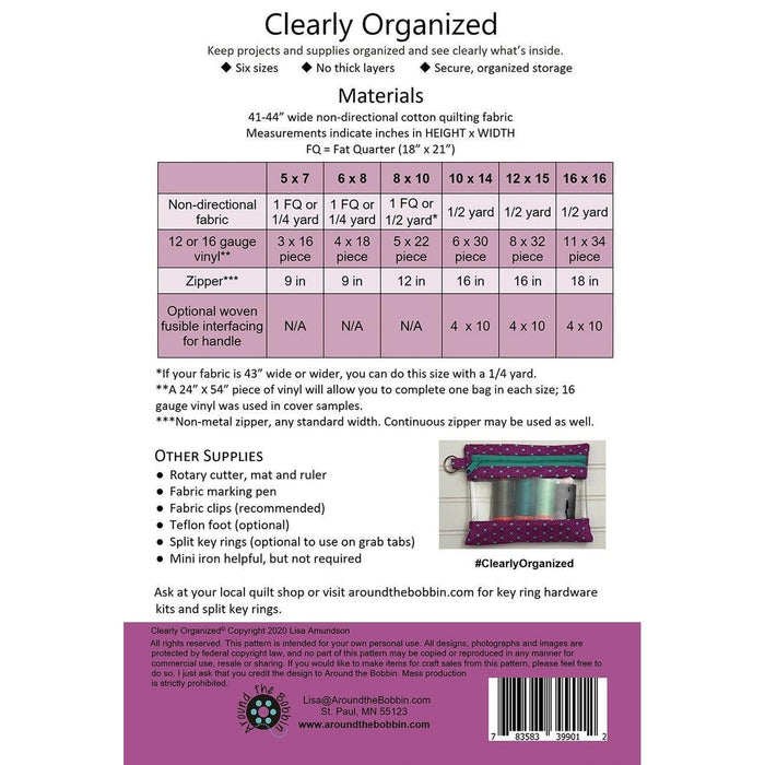 Pattern:  Clearly Organized Project Bag