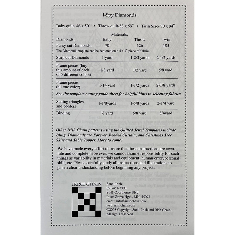 Pattern: I Spy Diamonds (includes template)