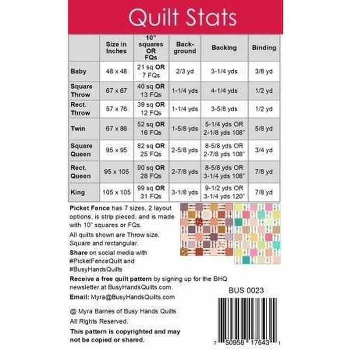 Pattern:  Picket Fence (7 sizes)