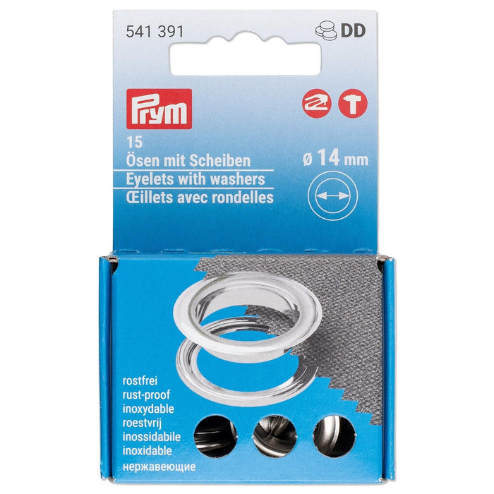 Prym Eyelets with washers 14mm Silver 15pc