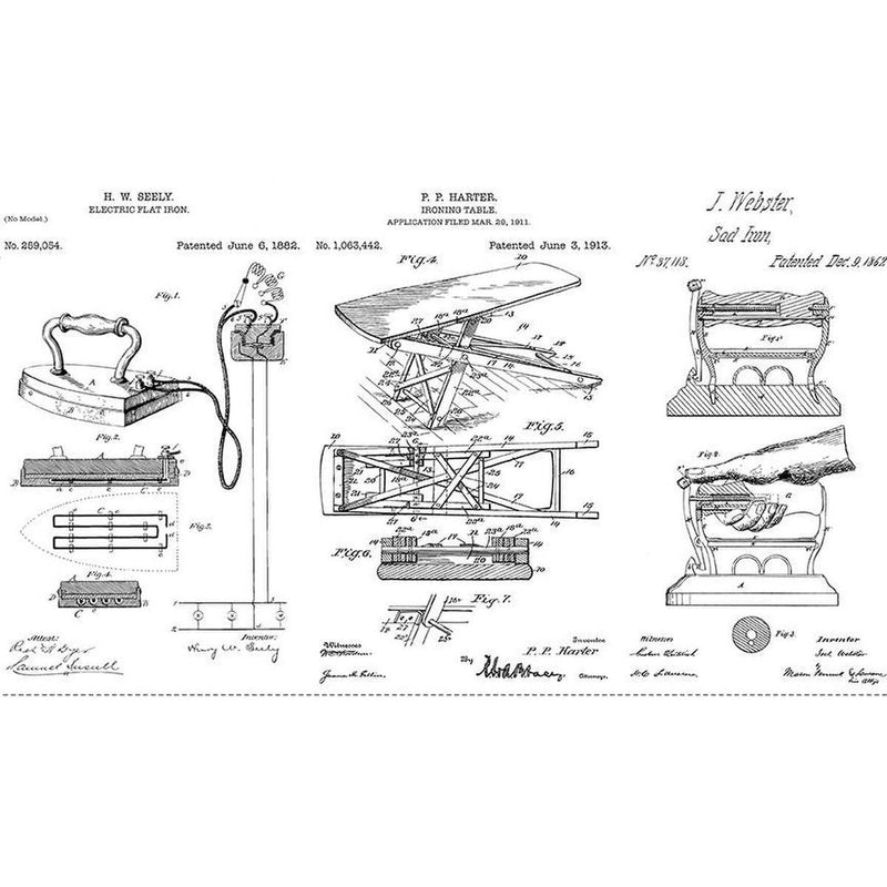 Riley Blake Press On: Pressed Patents Panel: White (24" x 43")