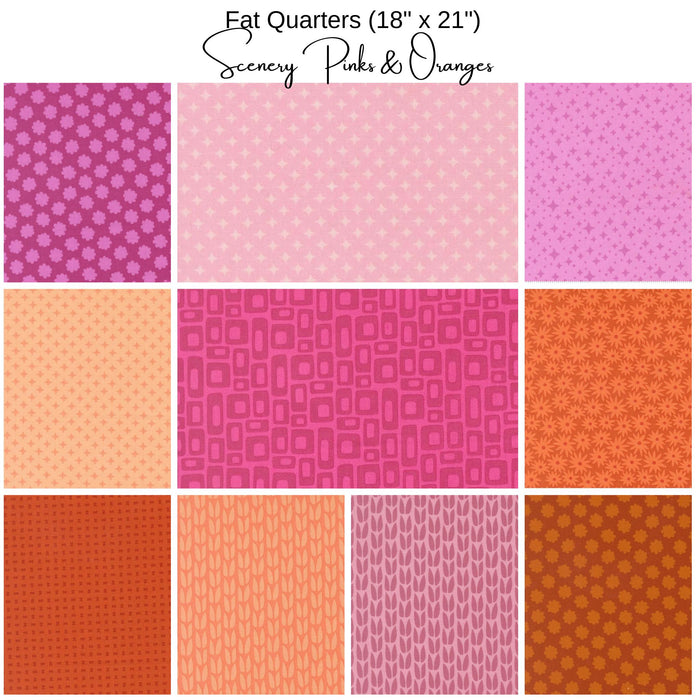 Fat Quarter Bundle (10) - Scenery by Elizabeth Hartman - Pink and Orange