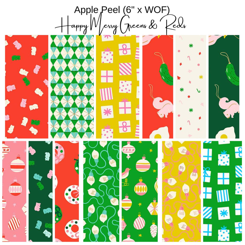 6" Apple Peels (13) - Merry Happy - Red and Green