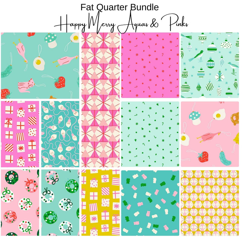 Fat Quarter Bundle (13) - Merry Happy - Pink and Aqua