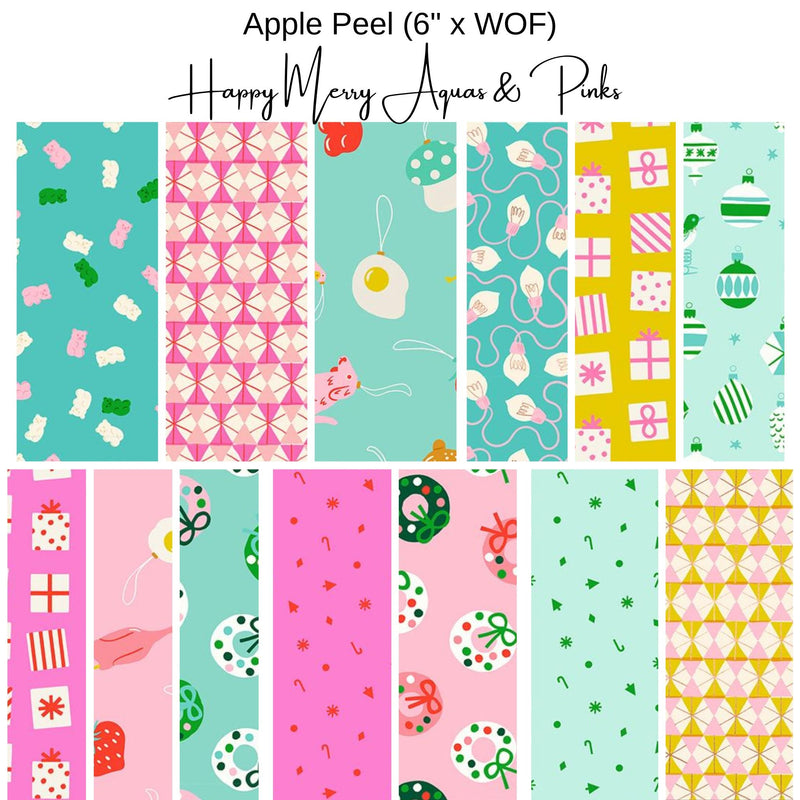 6" Apple Peels (13) - Merry Happy - Pink and Aqua