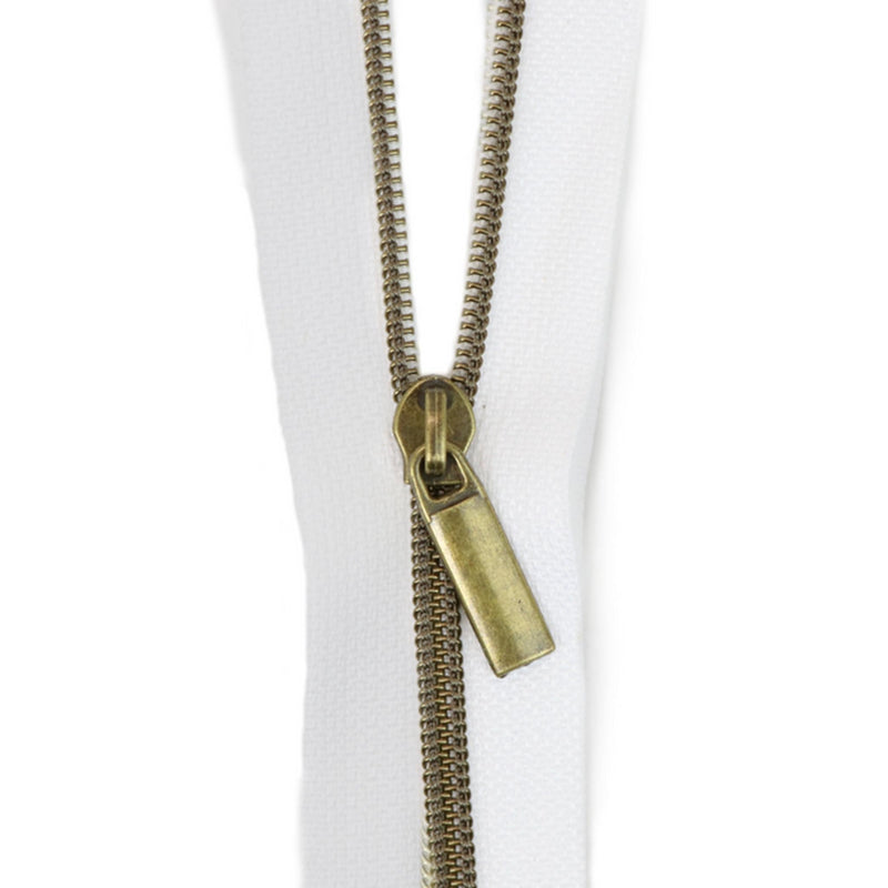 White Nylon Coil Zipper #3 - Antique Finish