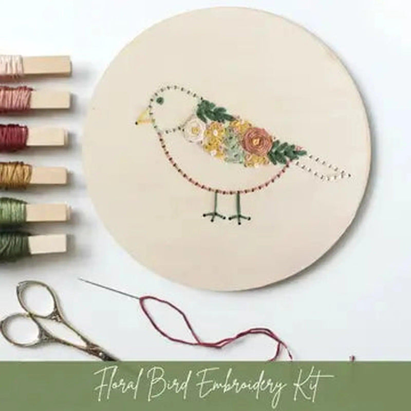 Wooden Floral Bird Embroidery Kit